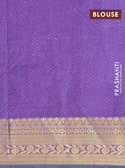 Semi tussar saree cs blue and dual shade of purple with butta prints and zari woven border