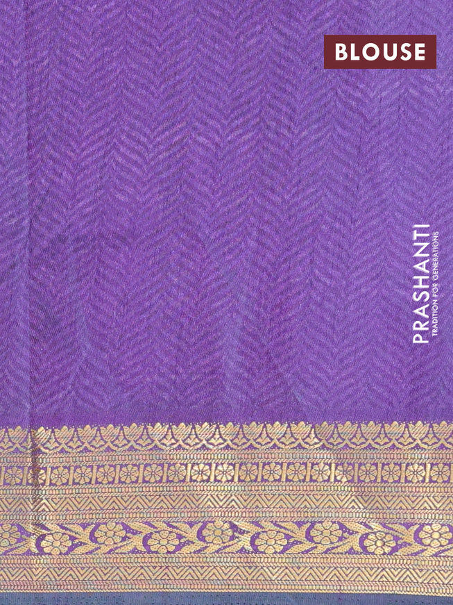 Semi tussar saree cs blue and dual shade of purple with butta prints and zari woven border