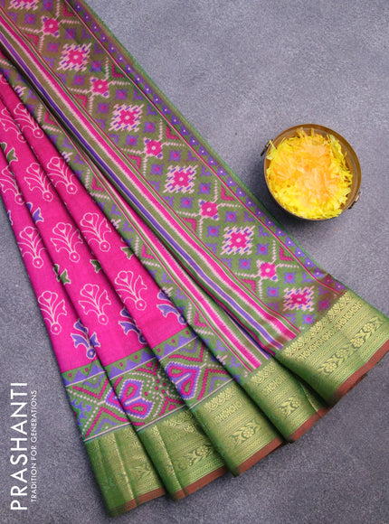 Semi tussar saree pink and dual shade of green with butta prints and zari woven border