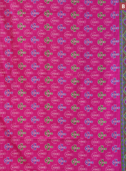 Semi tussar saree pink and dual shade of green with butta prints and zari woven border