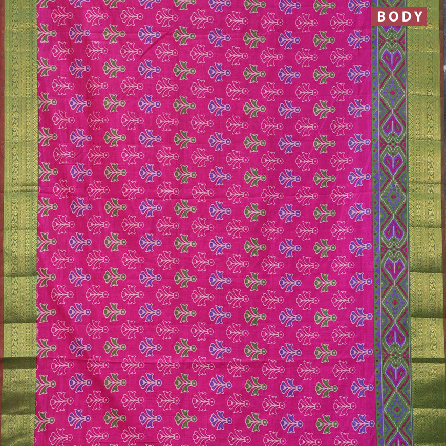 Semi tussar saree pink and dual shade of green with butta prints and zari woven border