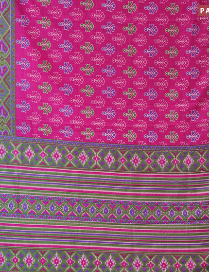 Semi tussar saree pink and dual shade of green with butta prints and zari woven border