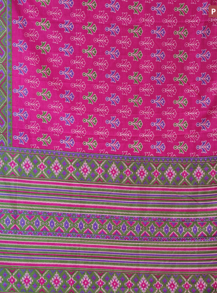 Semi tussar saree pink and dual shade of green with butta prints and zari woven border