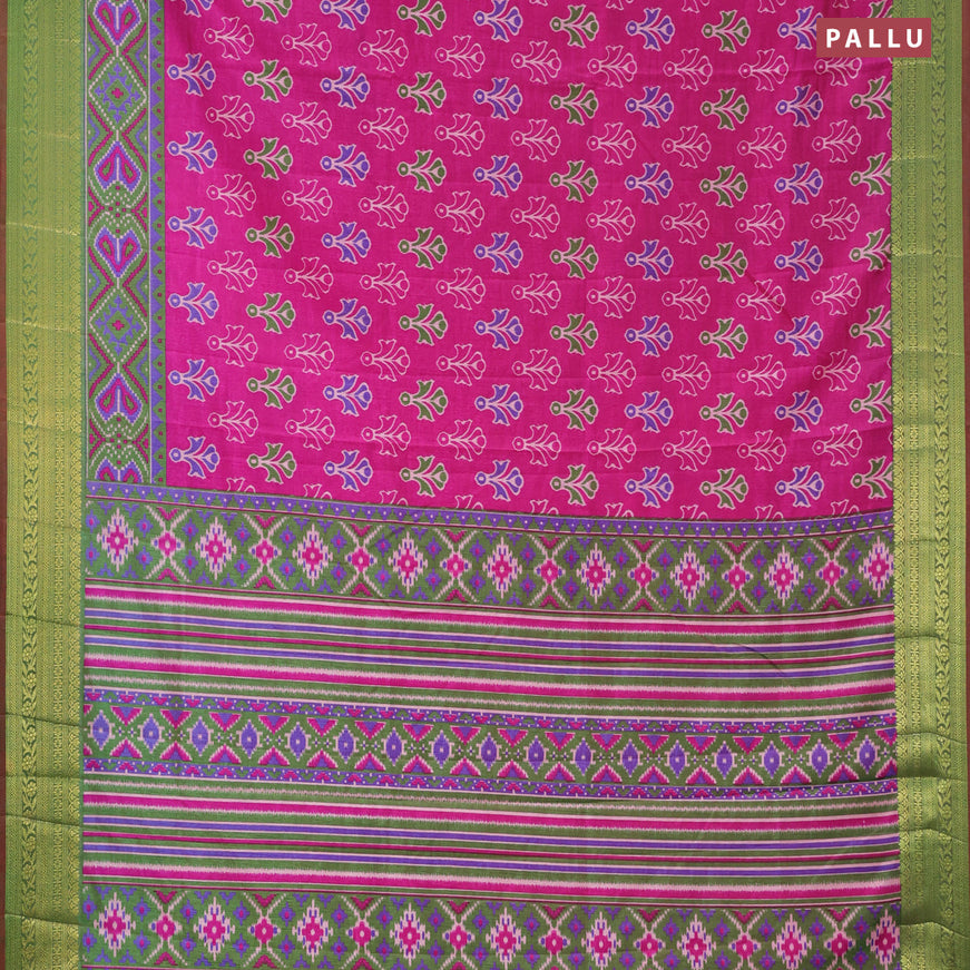 Semi tussar saree pink and dual shade of green with butta prints and zari woven border