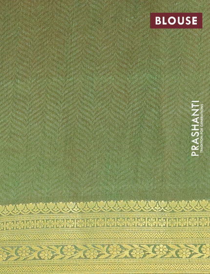 Semi tussar saree pink and dual shade of green with butta prints and zari woven border