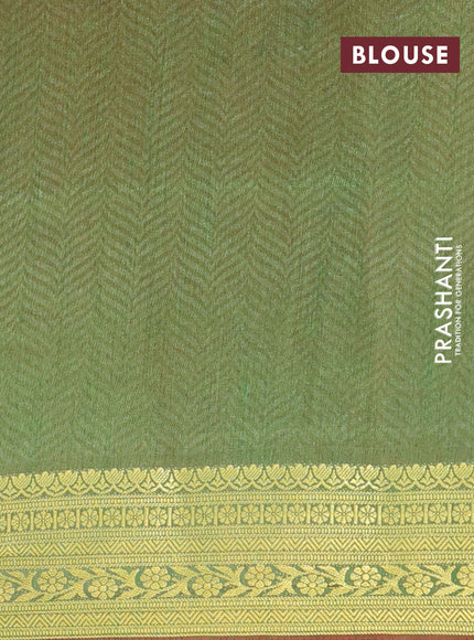 Semi tussar saree pink and dual shade of green with butta prints and zari woven border