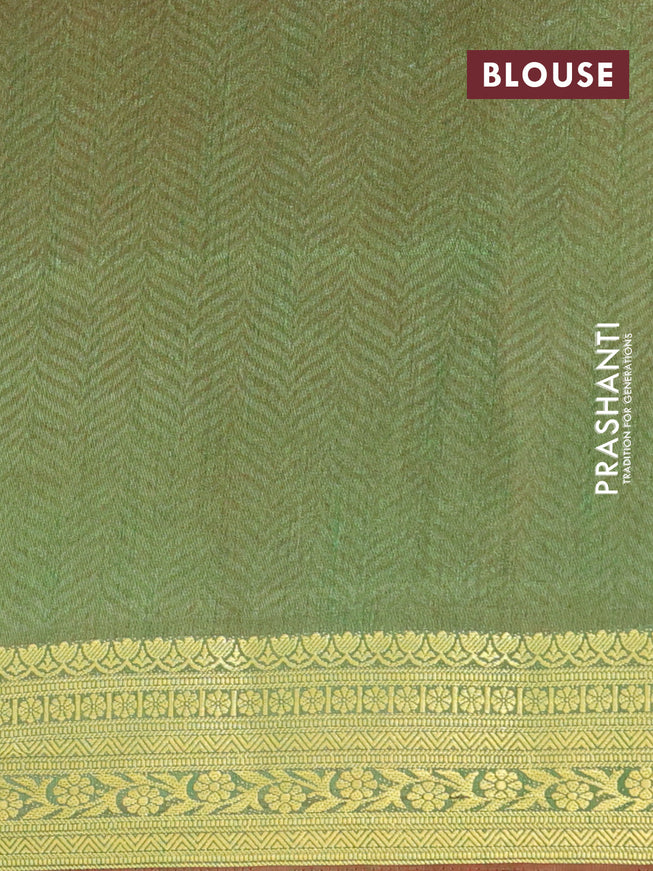 Semi tussar saree pink and dual shade of green with butta prints and zari woven border