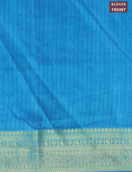 Semi tussar saree blue and teal blue with allover madhupani prints and zari woven border