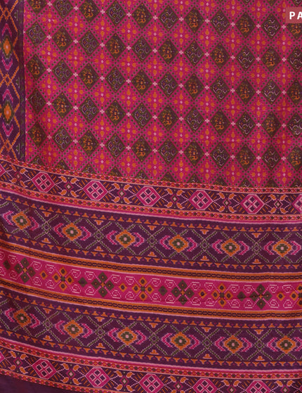 Semi tussar saree pink and dual shade of bluish maroon with allover prints and zari woven border