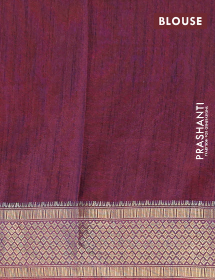 Semi tussar saree pink and dual shade of bluish maroon with allover prints and zari woven border