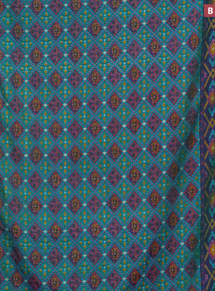 Semi tussar saree teal blue and dual shade of greenish violet with allover prints and zari woven border