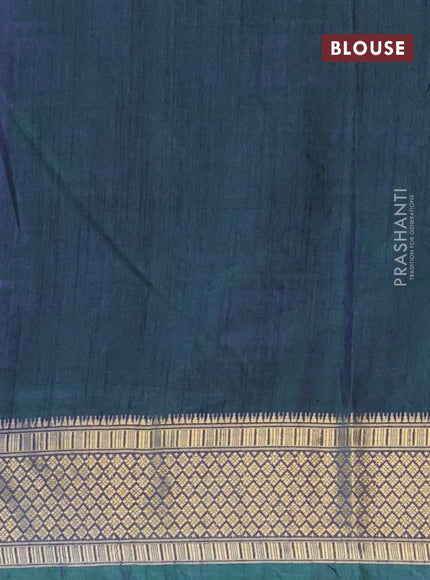 Semi tussar saree teal blue and dual shade of greenish violet with allover prints and zari woven border