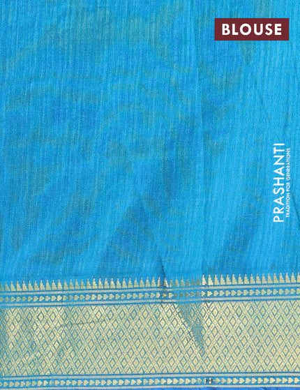 Semi tussar saree dark blue and teal blue with allover ikat prints and zari woven border