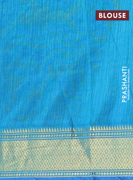 Semi tussar saree dark blue and teal blue with allover ikat prints and zari woven border