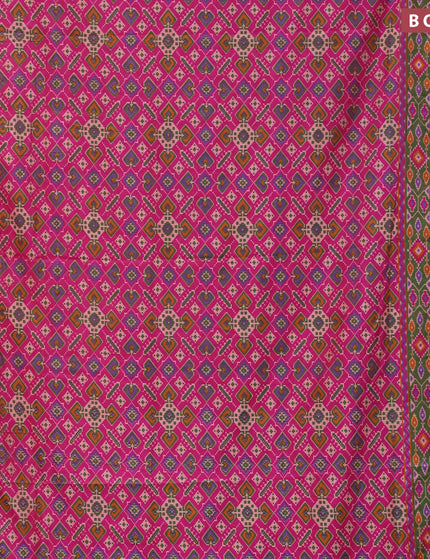 Semi tussar saree pink and dual shade of greenish maroon with allover ikat prints and zari woven border