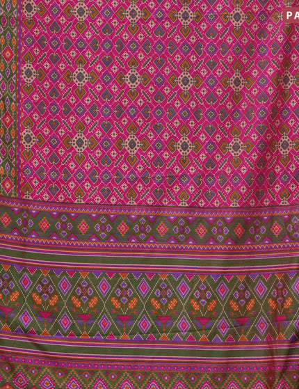 Semi tussar saree pink and dual shade of greenish maroon with allover ikat prints and zari woven border