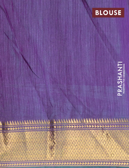 Semi tussar saree dual shade of teal blue and dual shade of violet with allover ikat prints and zari woven border