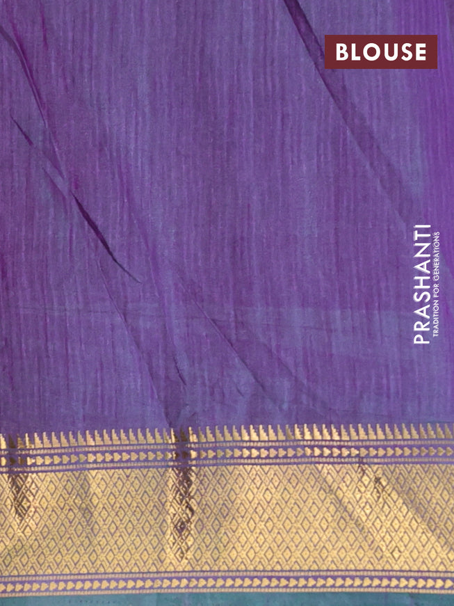 Semi tussar saree dual shade of teal blue and dual shade of violet with allover ikat prints and zari woven border