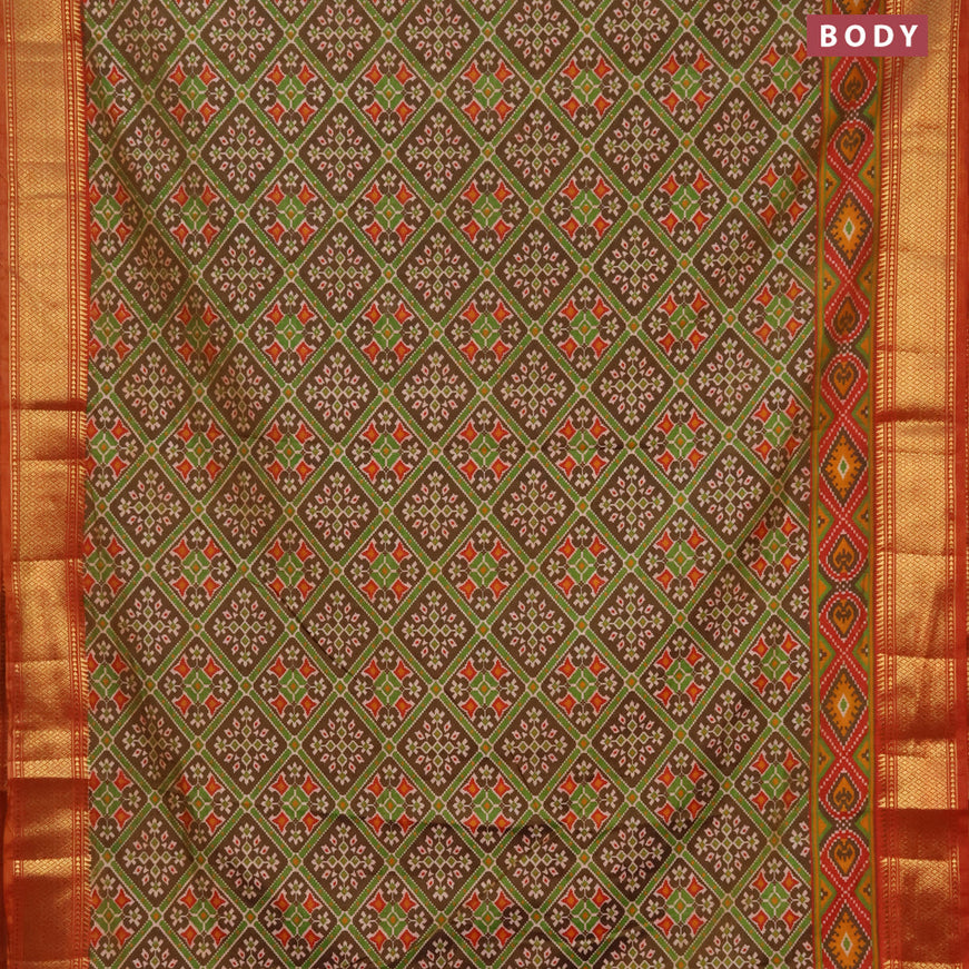 Semi tussar saree dark brown and rust shade with allover prints and zari woven border