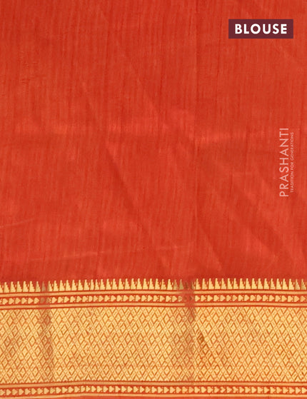 Semi tussar saree dark brown and rust shade with allover prints and zari woven border