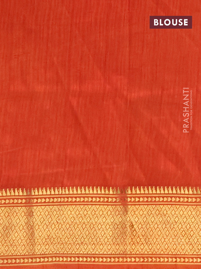 Semi tussar saree dark brown and rust shade with allover prints and zari woven border