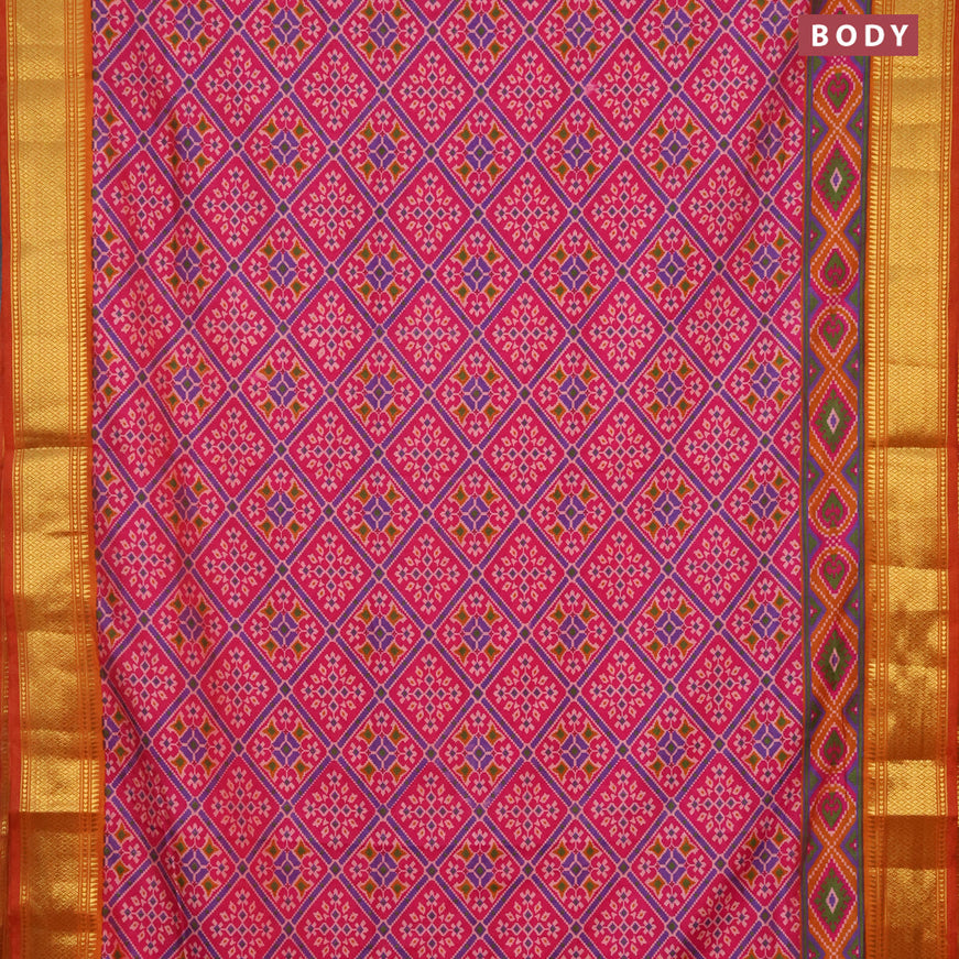 Semi tussar saree pink and rustic orange with allover prints and zari woven border