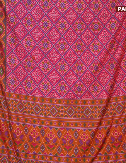 Semi tussar saree pink and rustic orange with allover prints and zari woven border