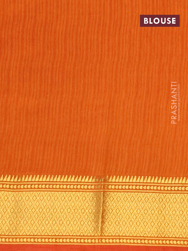 Semi tussar saree pink and rustic orange with allover prints and zari woven border