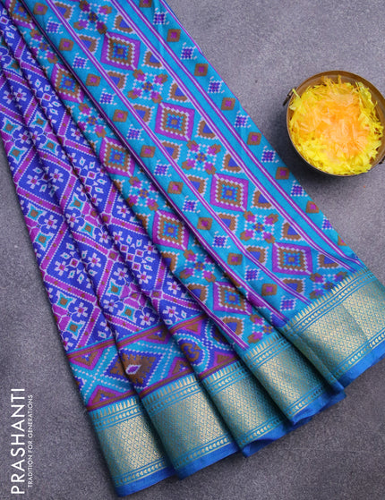 Semi tussar saree blue and dual shade of teal blue with allover prints and zari woven border