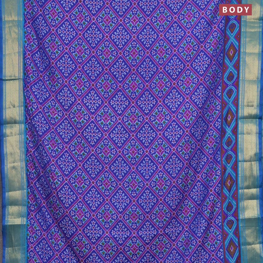 Semi tussar saree blue and dual shade of teal blue with allover prints and zari woven border