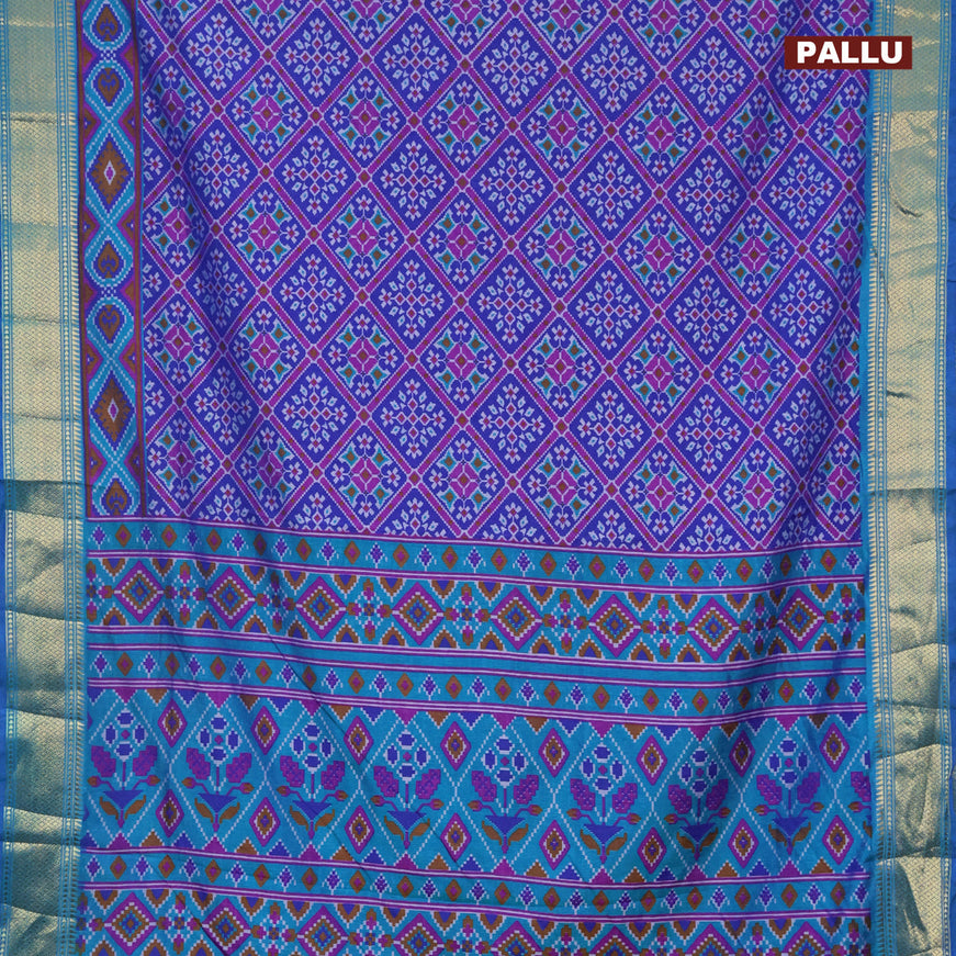 Semi tussar saree blue and dual shade of teal blue with allover prints and zari woven border