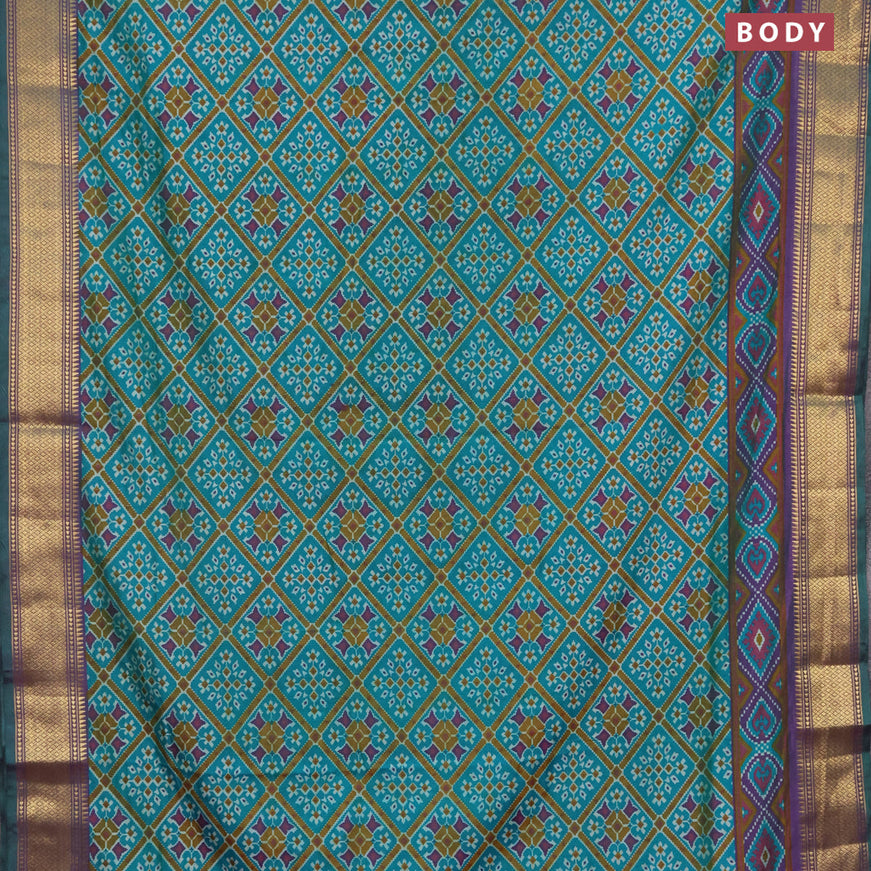 Semi tussar saree dual shade of teal green and dual shade of violet with allover prints and zari woven border