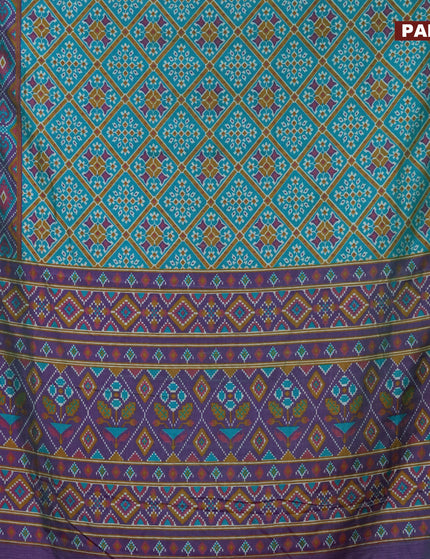 Semi tussar saree dual shade of teal green and dual shade of violet with allover prints and zari woven border