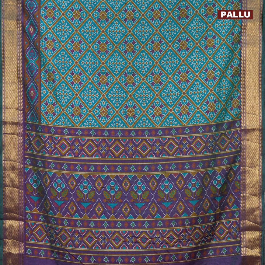 Semi tussar saree dual shade of teal green and dual shade of violet with allover prints and zari woven border