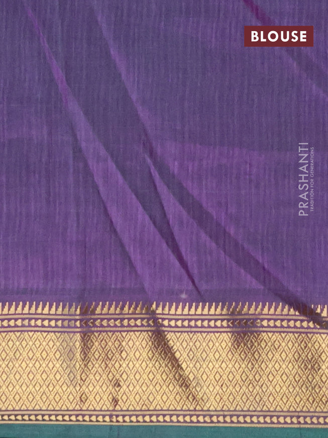 Semi tussar saree dual shade of teal green and dual shade of violet with allover prints and zari woven border