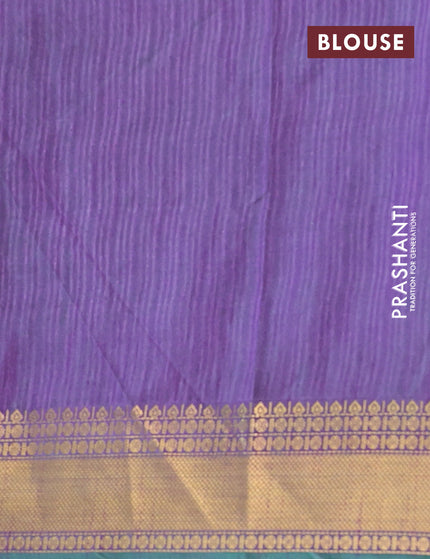 Semi tussar saree teal blue and dual shade of purple with allover ikat prints and zari woven border