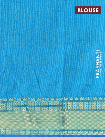 Semi tussar saree blue and cs blue with allover ikat prints and zari woven border