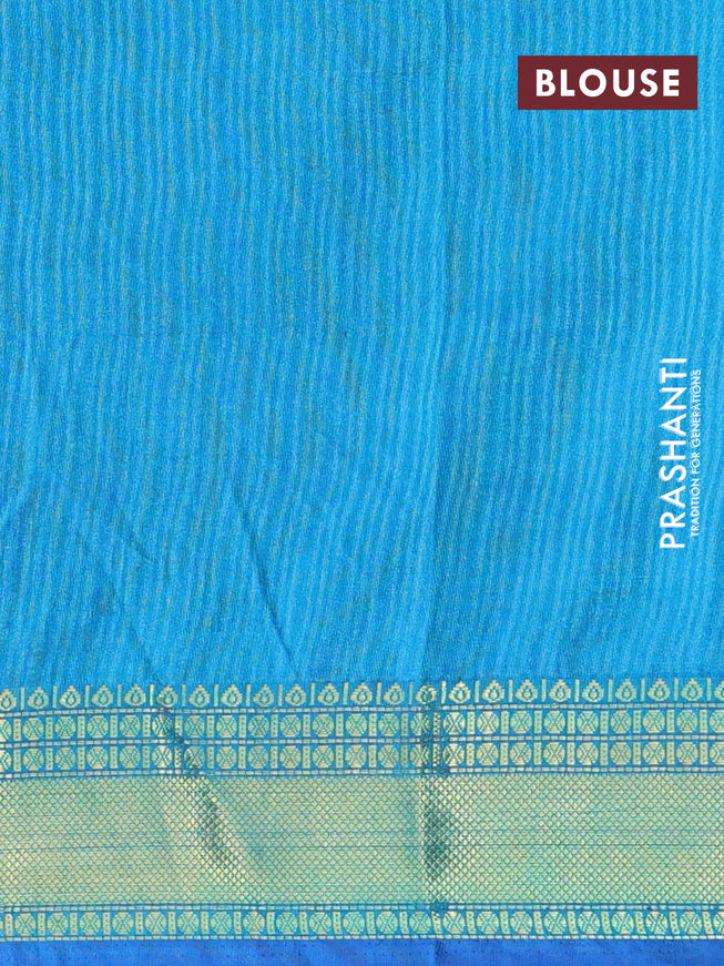 Semi tussar saree blue and cs blue with allover ikat prints and zari woven border