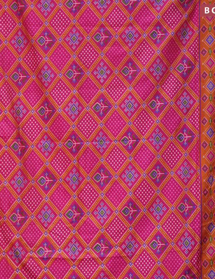 Semi tussar saree pink and rust shade with allover ikat prints and zari woven border