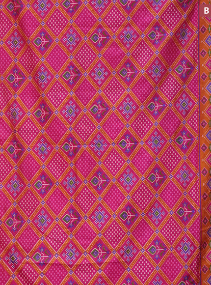 Semi tussar saree pink and rust shade with allover ikat prints and zari woven border