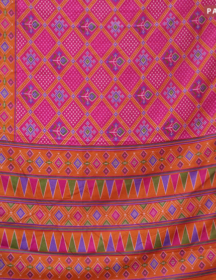 Semi tussar saree pink and rust shade with allover ikat prints and zari woven border