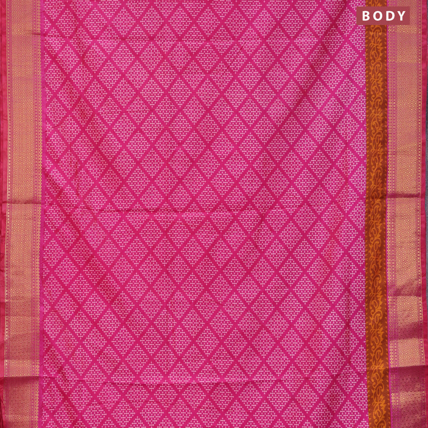 Semi tussar saree pink and rustic orange with allover butta prints and zari woven border