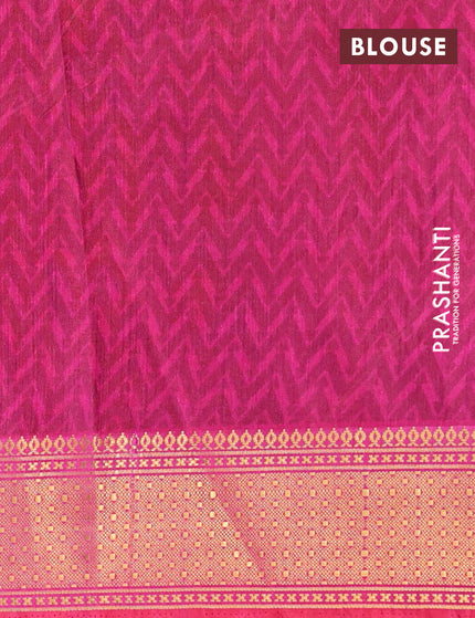 Semi tussar saree pink and rustic orange with allover butta prints and zari woven border