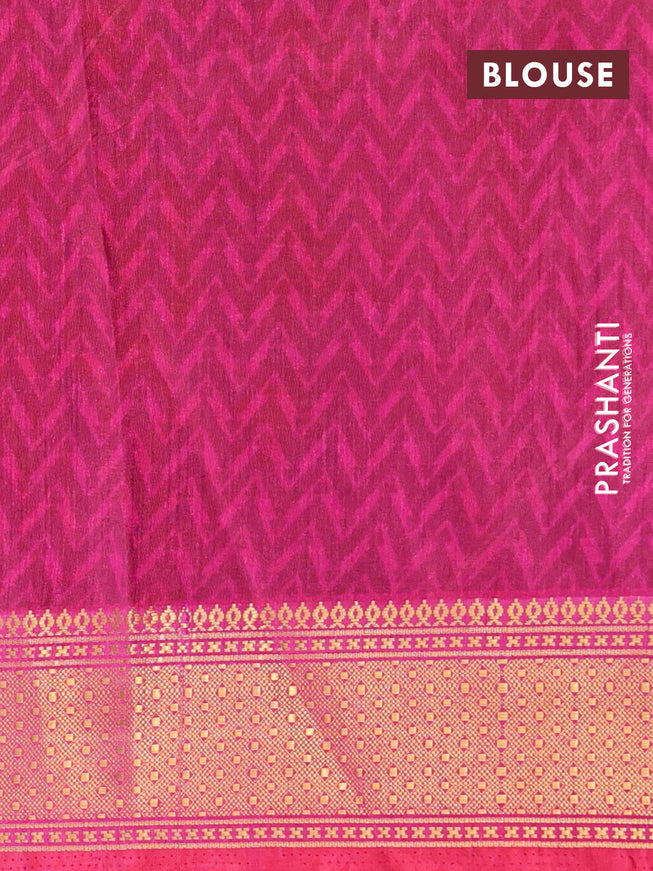 Semi tussar saree pink and rustic orange with allover butta prints and zari woven border