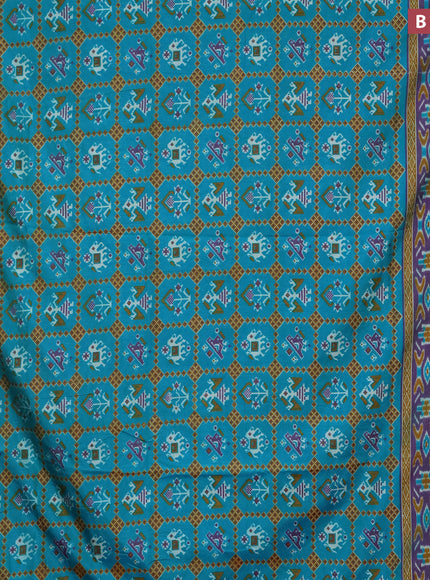 Semi tussar saree teal blue and dual shade of purple with allover ikat prints and zari woven border