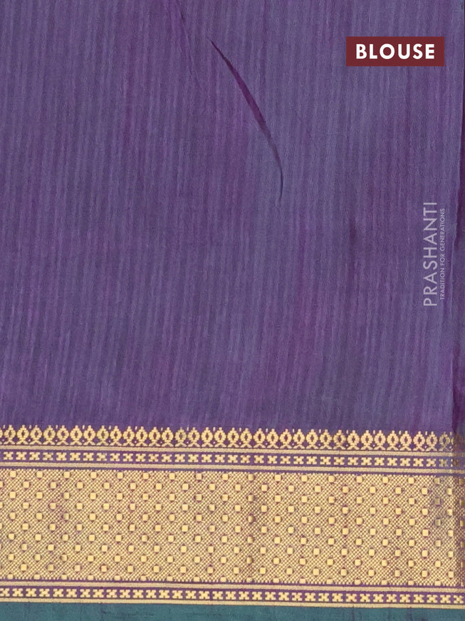 Semi tussar saree teal blue and dual shade of purple with allover ikat prints and zari woven border