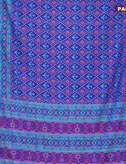 Semi tussar saree blue and cs blue with allover ikat prints and zari woven border