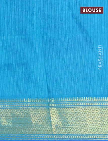 Semi tussar saree blue and cs blue with allover ikat prints and zari woven border