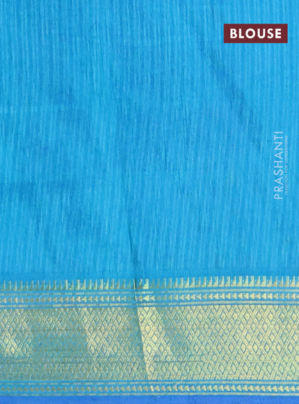 Semi tussar saree blue and cs blue with allover ikat prints and zari woven border