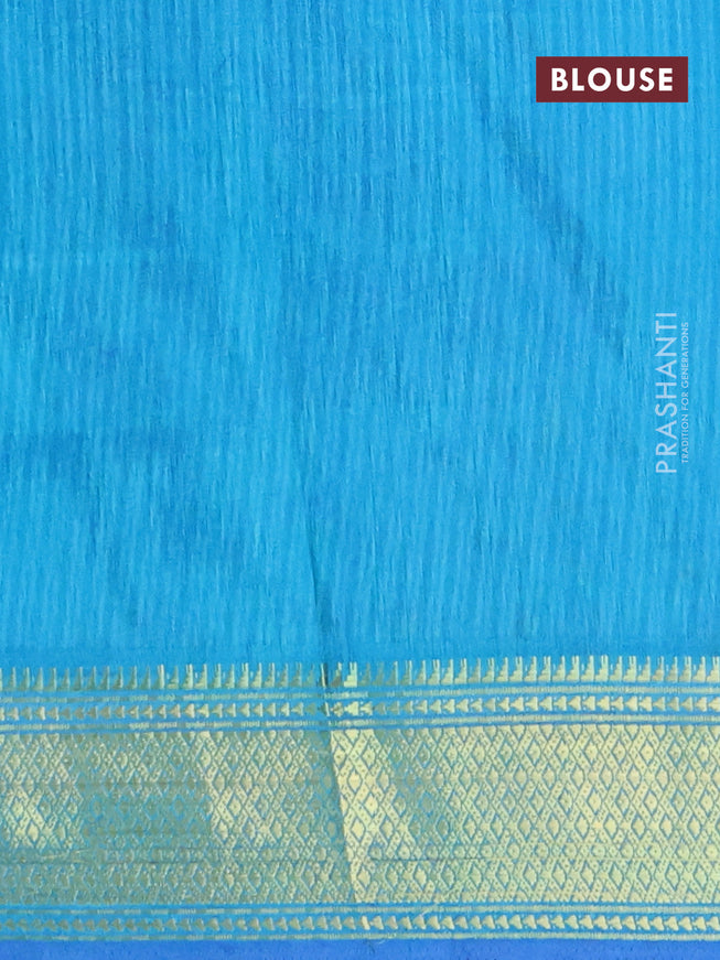 Semi tussar saree blue and cs blue with allover ikat prints and zari woven border